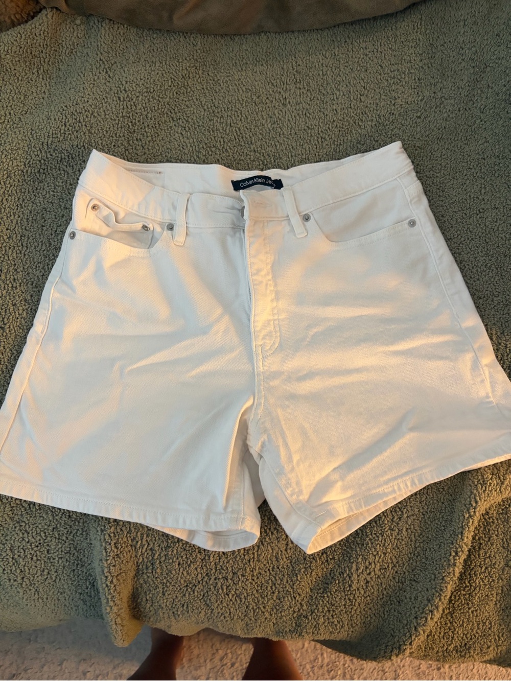 Calvin Klein White High-Rise Denim Shorts